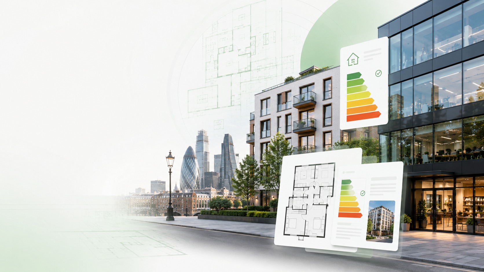 London property services with EPC and floor-plan graphics